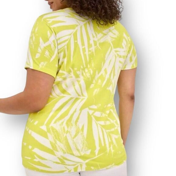 Torrid 2X Lime Green Palm Leaf Print Top Short Sleeve Blouse NWT Tropical Resort - Picture 5 of 11